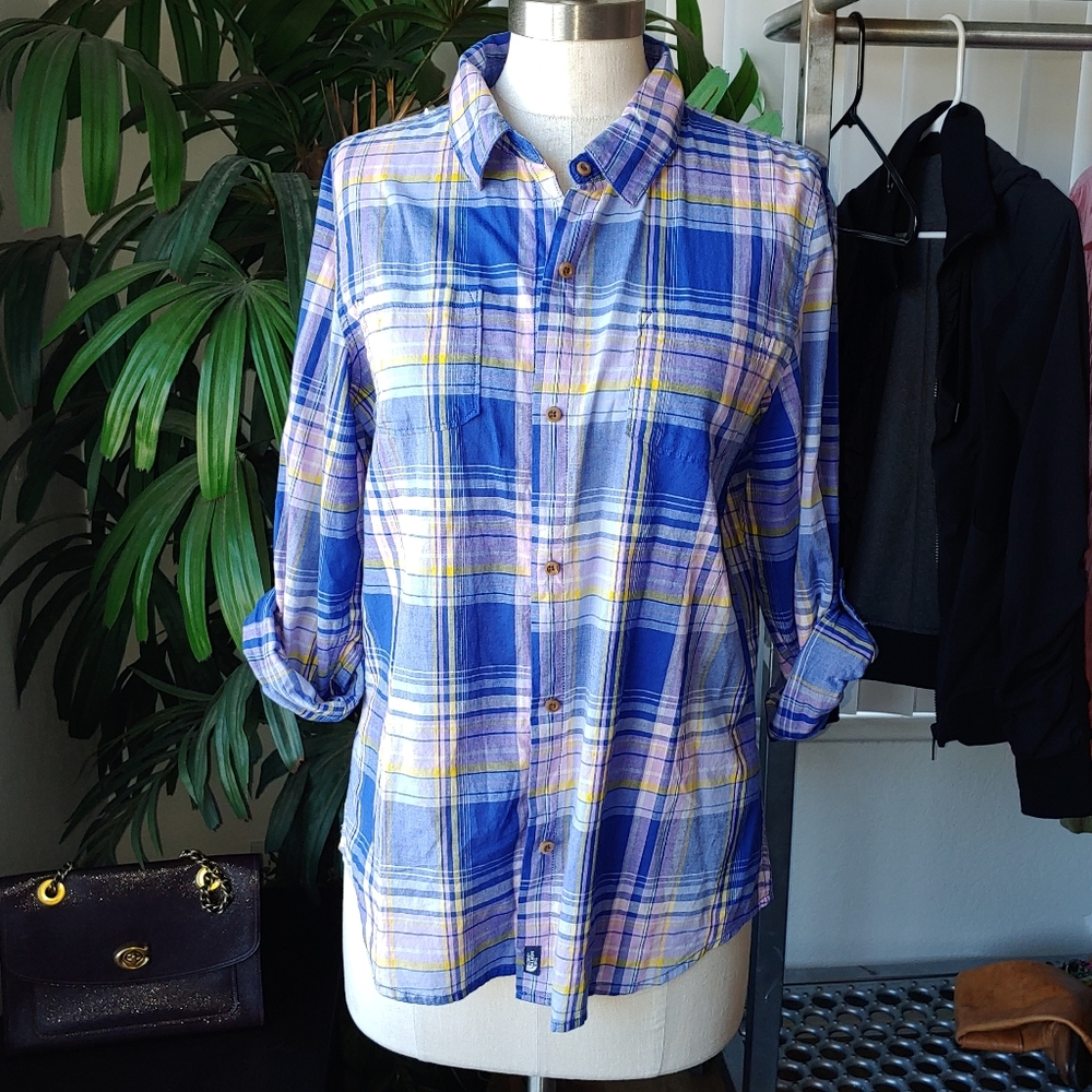 The North Face Alemany Plaid Shirt Long Roll Tab Sleeves Women Large